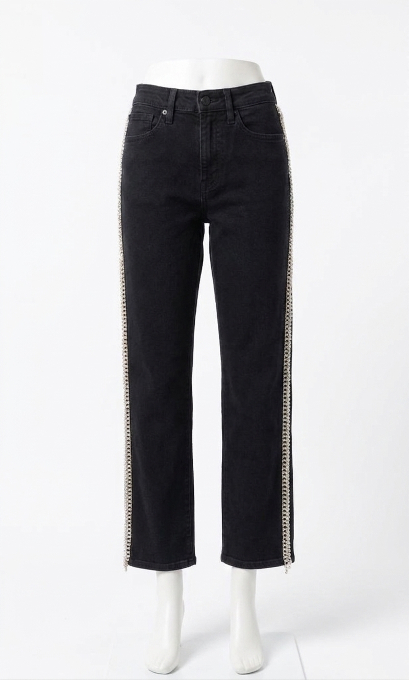 NEW GOOD AMERICAN good legs straight diamond jeans in black
